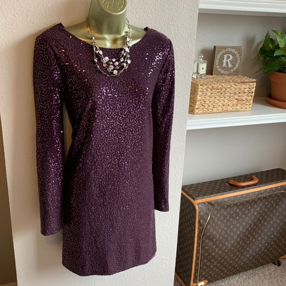 Purple Sequin Drape Lowback Dress - Tibi - Picture 1 of 8